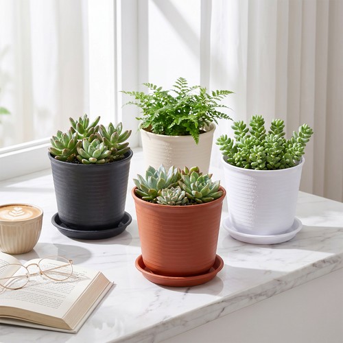 Pack plastic plant - plastic, pots