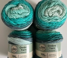 Turquoise ombre yarn cakes 4 x 100g balls So Crafty 400g aran 20% wool knitting