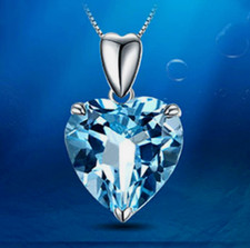 Crystal Blue Love Heart 925 Sterling Silver Necklace Women Girls Jewellery Gift