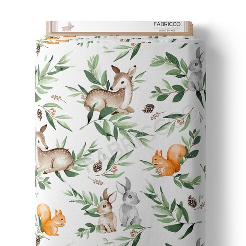 Cotton fabric kids woodland - fabric, ,