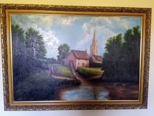 Original Large Oil Painting of Watermill scene by Douglas Charles in 1978 