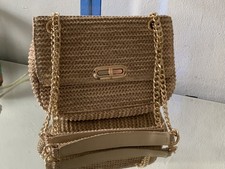 Women’s Woven Raffia Shoulder Bag In Gold chain adjustable strap Primark 