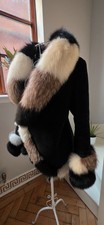 Luxury Arctic Fox real fur coat - Size M – Black/White/Grey