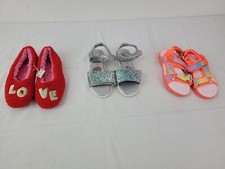 M&S Girls 3 Pair Shoe Bundle Size 12 Sandal Slippers Orange Red Glitter New F2