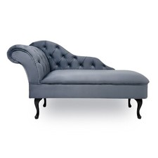 Grey velvet chaise Lounge Chesterfield Accent Arm Chair Bedroom Sofa 