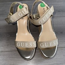 Beige Guess Peep Toe Wedges