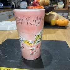 WHITTARD OF CHELSEA 1 Tall 12.5cm Mug Sex Kitten Pink Handpainted Beth Tea Gift