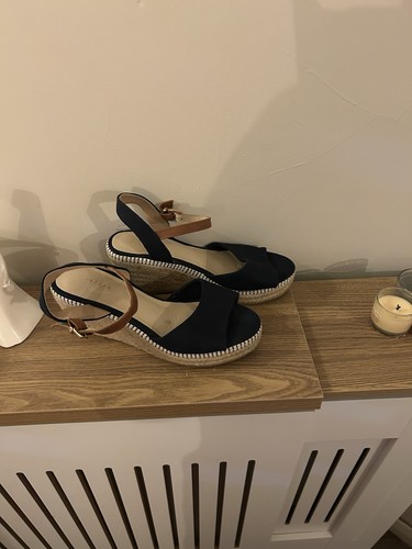 Navy wedge espadrille sandals - navy,
