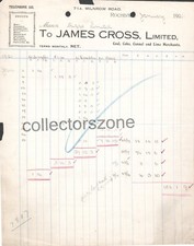 1921 Rochdale Coal merchants Invoice James Cross Ltd 71 A Milnrow Road