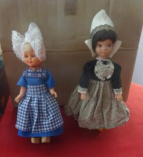 2 Vintage 1960s/70s Dutch Dolls.  One From Holland 8" Tall with Wooden Clogs