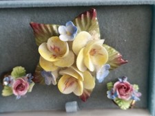 Vintage china flower brooch royal albert multicoloured and matching earrings