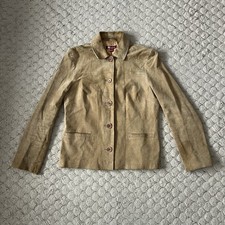 Vintage Monsoon Suede Leather Blazer Jacket UK 8 Beige Y2K Indie Sleaze Boho 90s