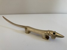Vintage Brass Letter Bottle Opener Walter Bosse Dachshund Dog Green Eyes 22cm