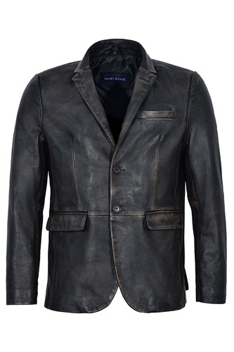 Mens leather blazer - blazer, black