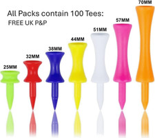 Packs of 100 Plastic Graduated Castle Golf Tees. 7 Sizes, Free Postage