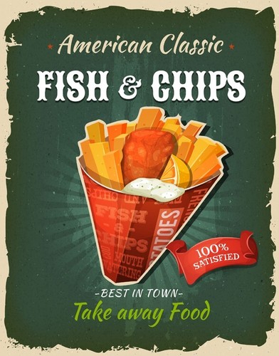 Fish chips retro metal sign - retro,