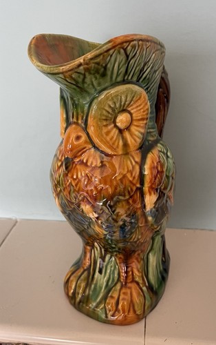 Vintage majolica owl jug - majolica,
