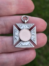 Antique Solid Sterling silver &  gold watch  fob medal Maltese Cross 1910