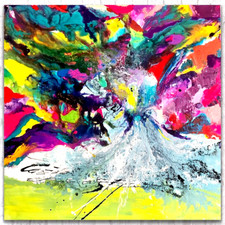CONTEMPORARY MODERN ABSTRACT Acrylic Fluid Ink Style Painting 90x90cm L - Canvas