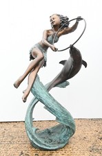 Art Nouveau Bronze Fountain Dolphin Girl Garden Casting