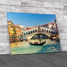 Beauty of Rialto Bridge in Venice with Gondola Original Canvas Print Large