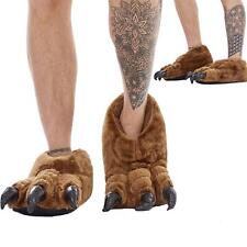  Mens Adults Novelty Plush Faux Fur Brown Monster Claw Feet Slippers Gift