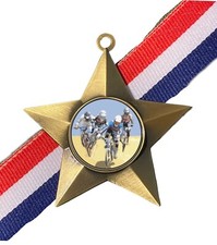 BMX Racing Award Personalised Antique Gold Star Medal & Ribbon