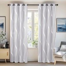 Deconovo Wave Line Foil Printed Blackout Curtains 52 x 54 Inch Greyish White