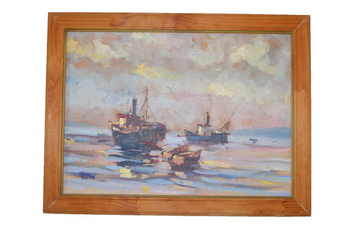 Original oil painting fishing - original,