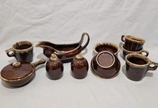 Vintage HULL Oven Proof Brown Drip Dishware Lot - 11 Pieces Gravy Boat Salt&Pepp