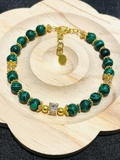 Stunning Green Marble Beaded Bracelet Gold Tone Metal