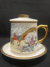 Ceramic office tea mug, white porcelain cup, mug with lid and tea strainer(b10)