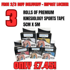 Kinesiology Tape 3 Rolls 5cm x 5m Sports Physio Muscle Support Kinesio Knee Tape