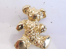 VINTAGE  GOLD GILT TEDDY BEAR PIN BROOCH WITH  PIN GUARD