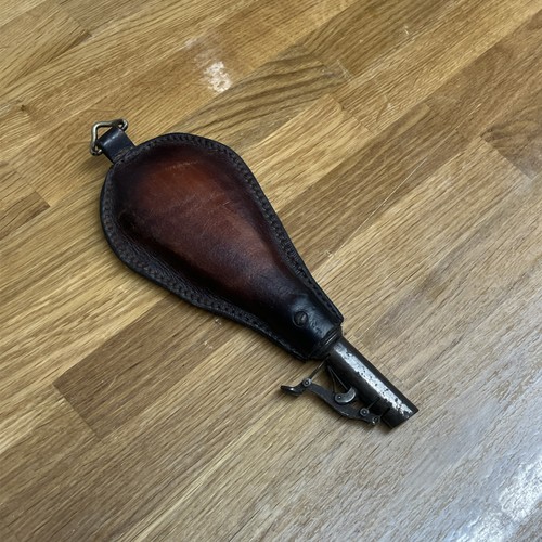 Antique leather shot flask - leather,