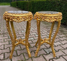 Side/End Tables Louis XVI French Gold Gray Marble Pair Antique Accent Furniture
