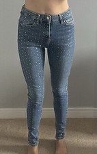 Topshop Blue Woman Jeans Denim With Rhinestones Skinny