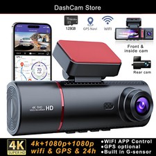 4K UHD 3 Channel 128GB Dash Cam GPS Night Vision 170° FOV Loop Recording Parking