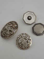 Antique Silver Buttons Periced Guiloche Enamel & Engine Turned