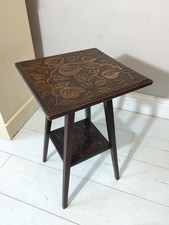 Liberty & Co. Style Carved Table Antique Arts & Crafts Two Tier Side Table 