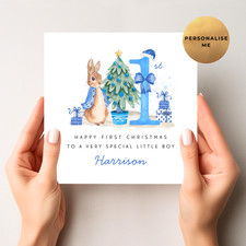 Personalised Peter Rabbit First Christmas Card,  Keepsake 1st Xmas Card