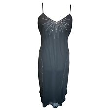 Amaranto Black Jewel Midi Slip Dress UK 12 | Evening Cocktail Party Wear