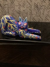 Mexican folk art Alebrije wooden carved cat.Missing tail.Vintage.