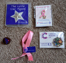 5 x Cancer Research UK Pin Badges Bundle Charity - Star Appeal & Ribbons Lot