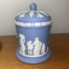 Wedgwood Jasperware white on Blue Lidded Tobacco Jar 