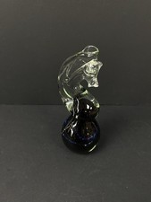 Stunning Mdina Hand Blown Black & Blue Glass Seahorse Paperweight PC