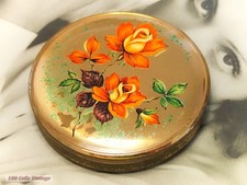 Orange flowers-mildly distressed-Vintage Melissa Powder Compact-Make Up-Mirror
