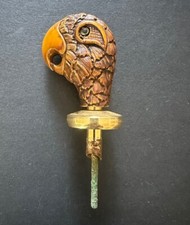 Vintage Figural Bottle Stopper Bird Parakeet Carved Brown Wood or Resin ass Eye