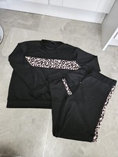 Black Tracksuit. Leopard Print Stripes.  Jumper Top. Trousers Bottoms. 12-14.
