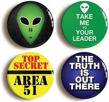 4 x ALIEN BADGE BUTTON PINS